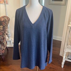 Jjill Navy V-Neck Long Sleeve Top
